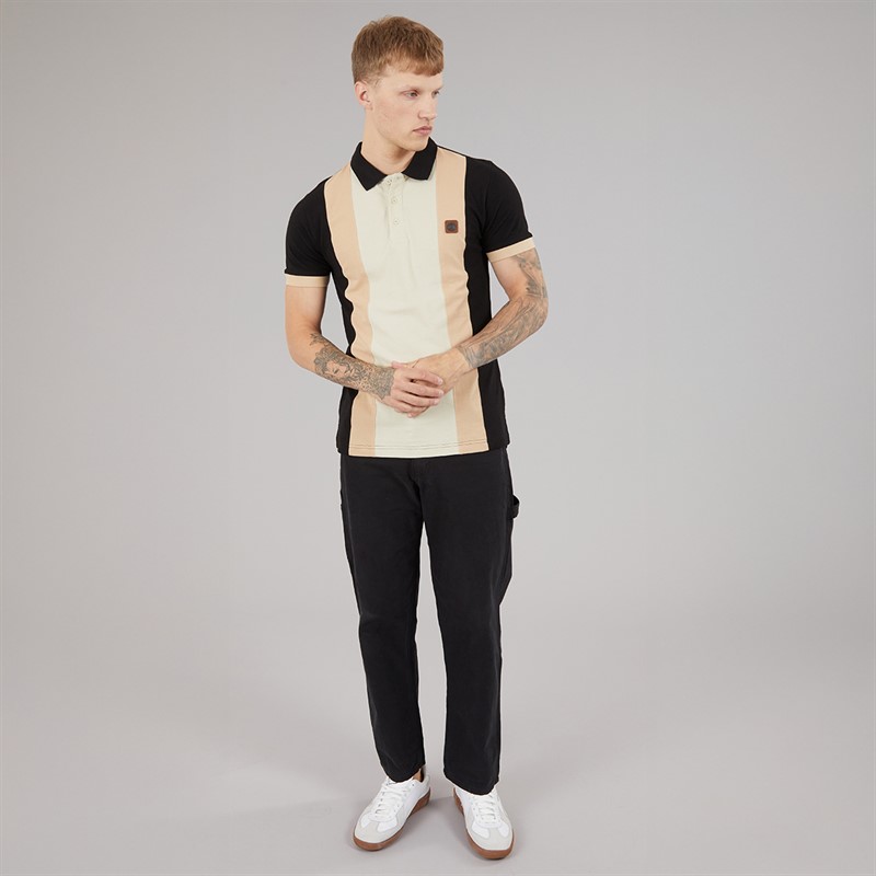 Lambretta Mens Vintage Panel Polo Shirt Black