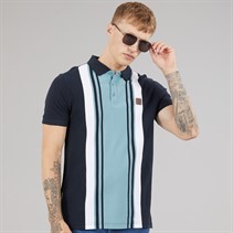 Lambretta Mens Classic Stripe Polo Shirt Navy/Smoke Blue