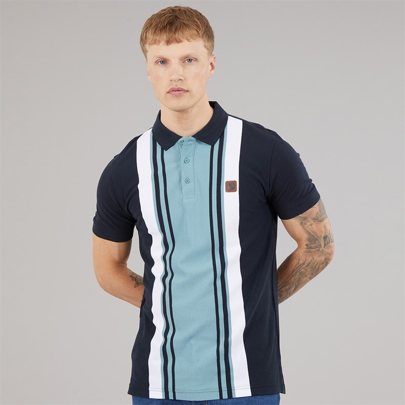 Lambretta Mens Classic Stripe Polo Shirt Navy/Smoke Blue