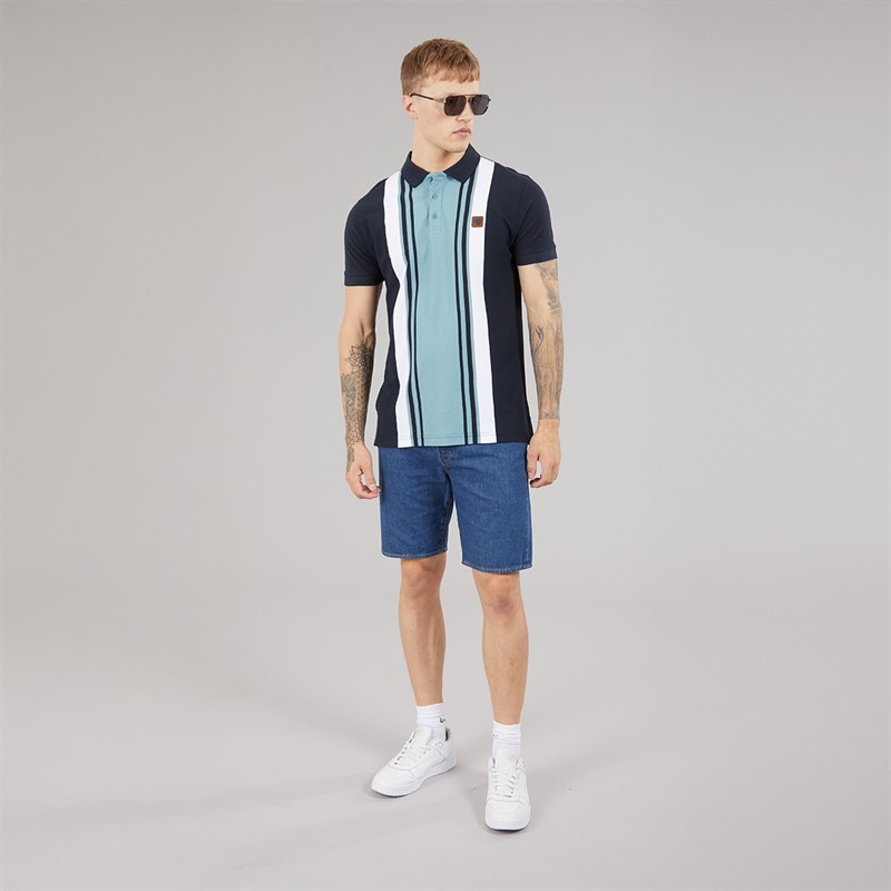 Lambretta Mens Classic Stripe Polo Shirt Navy/Smoke Blue
