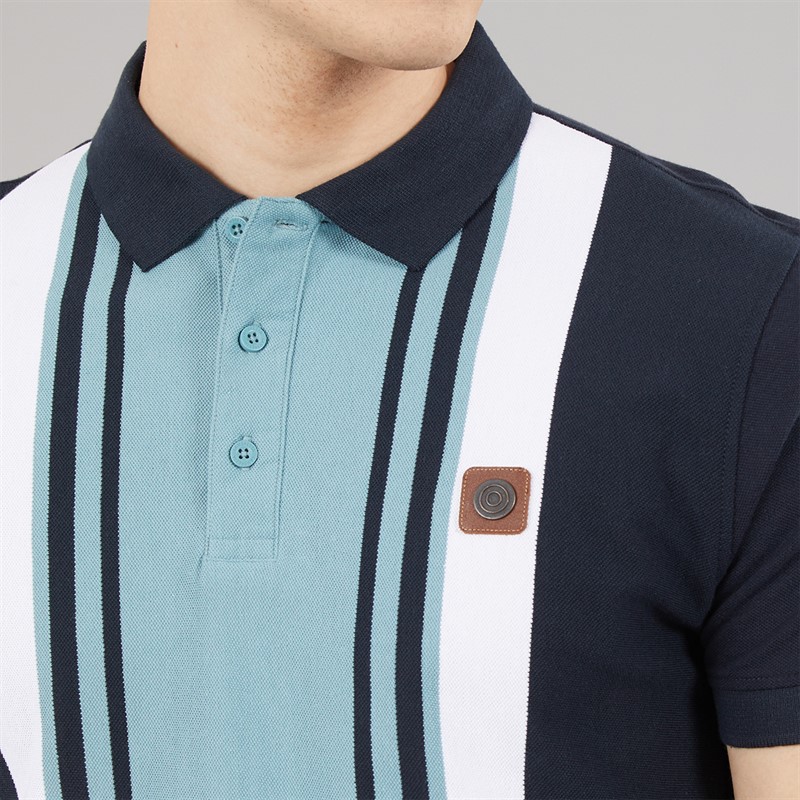 Lambretta Mens Classic Stripe Polo Shirt Navy/Smoke Blue