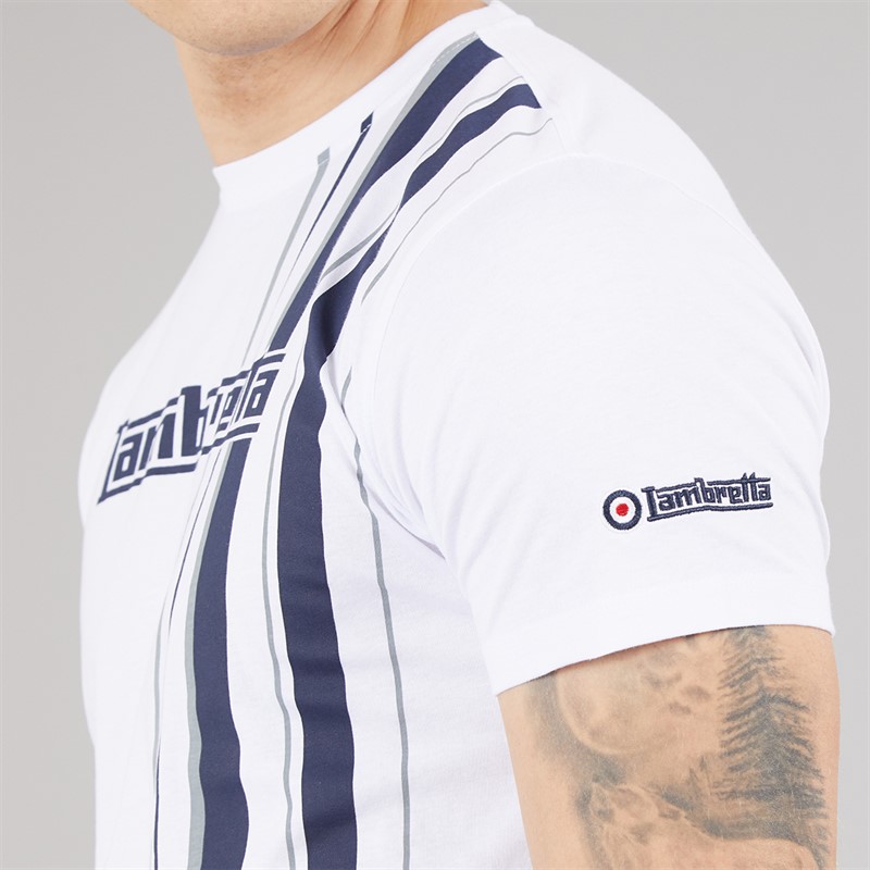 Lambretta Mens Racing Stripe T-Shirt White/Navy/Grey