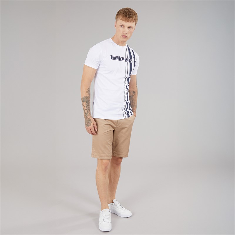 Lambretta Mens Racing Stripe T-Shirt White/Navy/Grey
