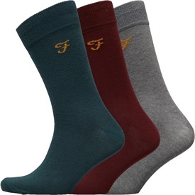 Image of FARAH Mens Benkwith Three Pack Socks Charcoal Marl/Vermillion Marl/Pine Marl