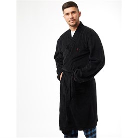 Image of FARAH Mens Coral Fleece Robe Black