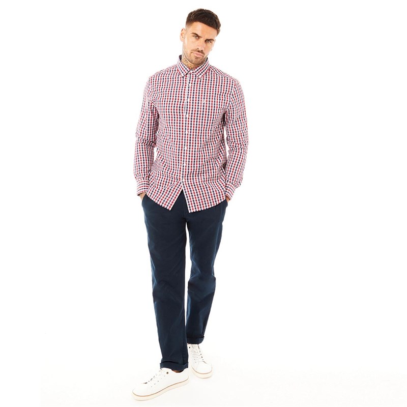 Farah Chemises à Manches Longues hrop Homme Rouge Carreaux