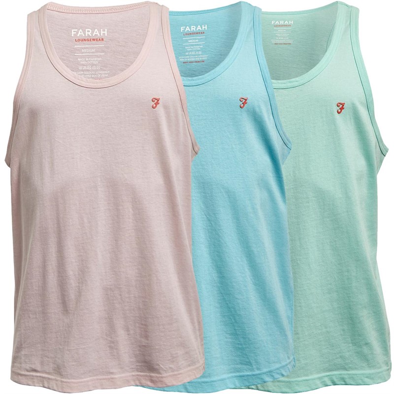 Farah Mens Annex Three Pack Vests Light Blue/Mint/Pink