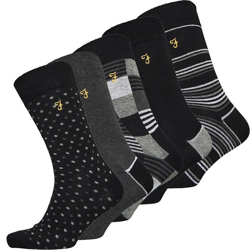 Farah Mens Broma Five Pack Dress Socks Assorted