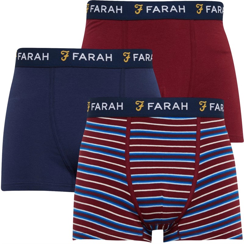 Farah Mens Almand Three Pack Boxers Stripes/Navy/Burgundy