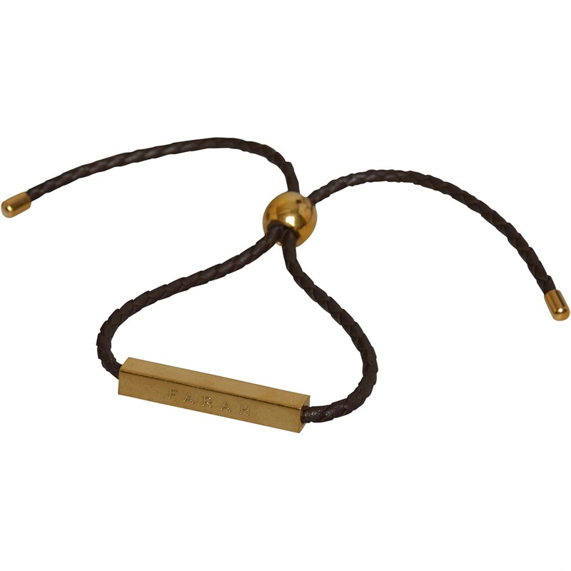Farah Mens Leather Cord Bracelet Tan/Pale Gold