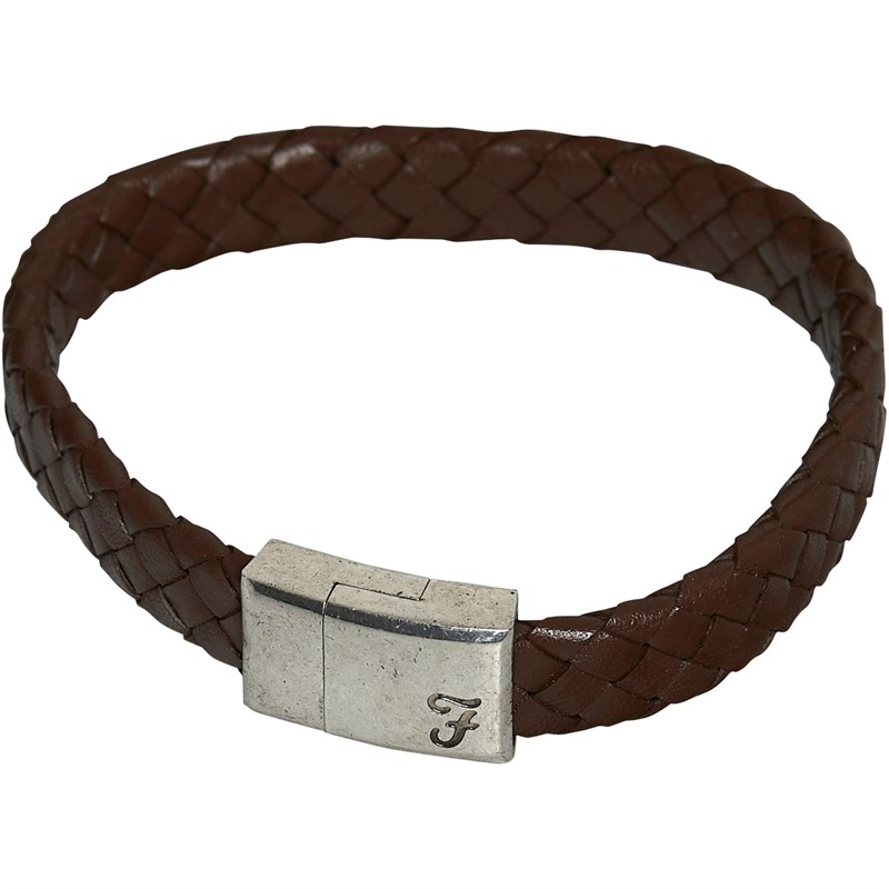 Buy Farah Mens Leather Bracelet Tan/Silver