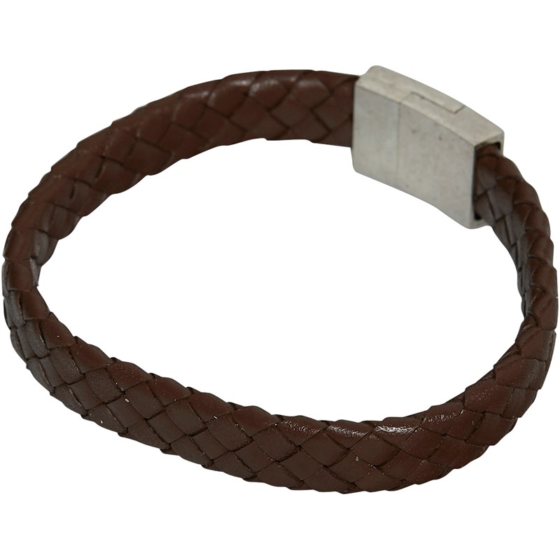 Farah Mens Leather Bracelet Tan/Silver