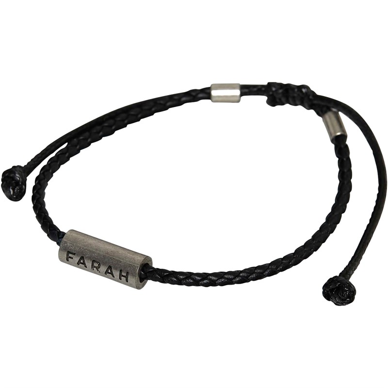 Farah Mens Leather Bracelet Black/Silver