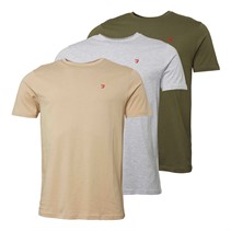 Farah Mens Estos Three Pack T-Shirts Khaki/Ecru Marl/Stone