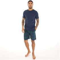 Farah Mens Zacka T-Shirt And Shorts Lounge Set Navy/Dark Green/Navy/Black/Blue Check