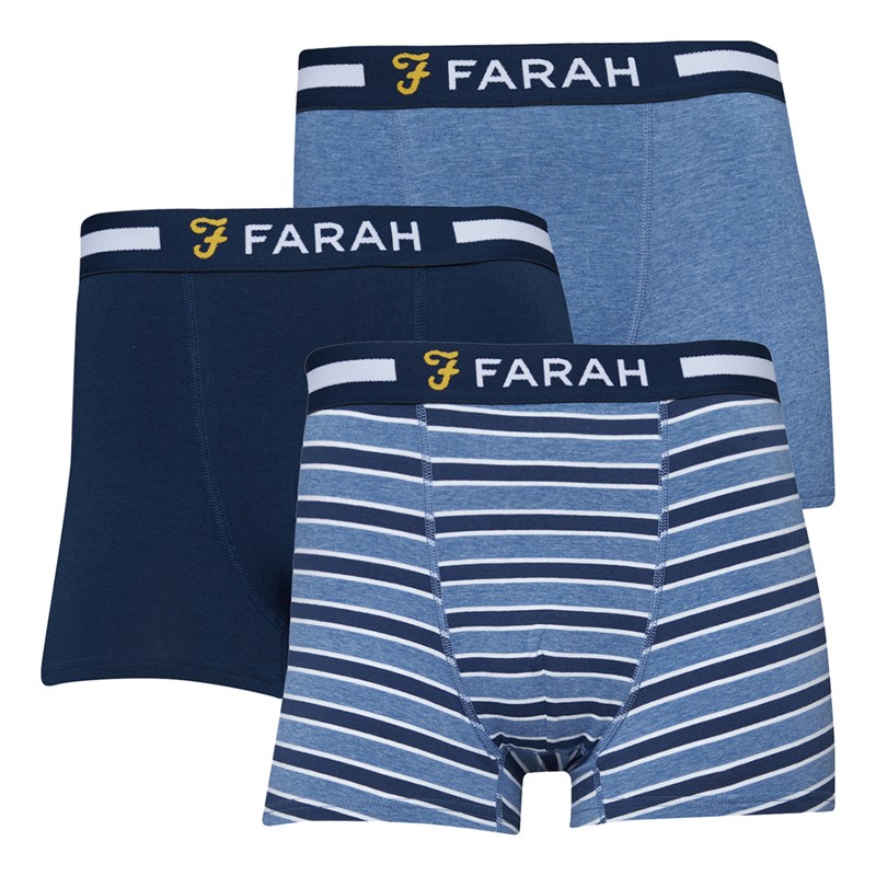 Farah Mens Rexxo Three Pack Boxers Denim Marl Stripes/Denim Marl/Navy