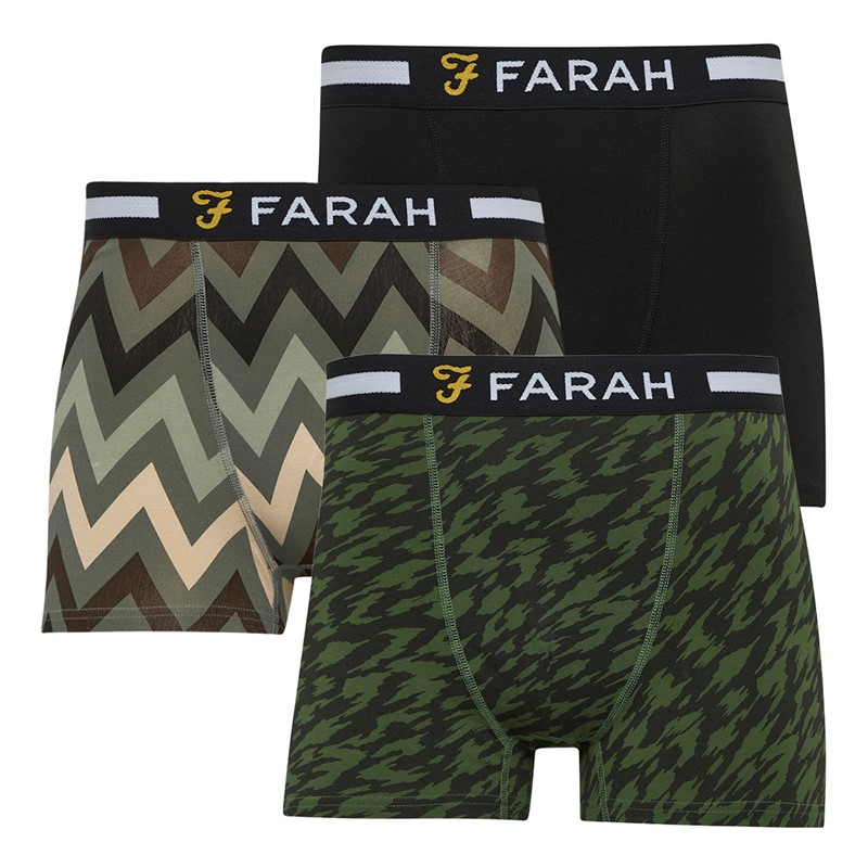 Farah Mens Palsim Three Pack Boxers Khaki AOP/Black/Khaki AOP