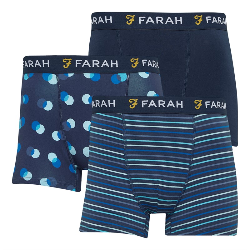 Farah Mens Merring Three Pack Boxers Navy AOP/Navy Stripes/Navy