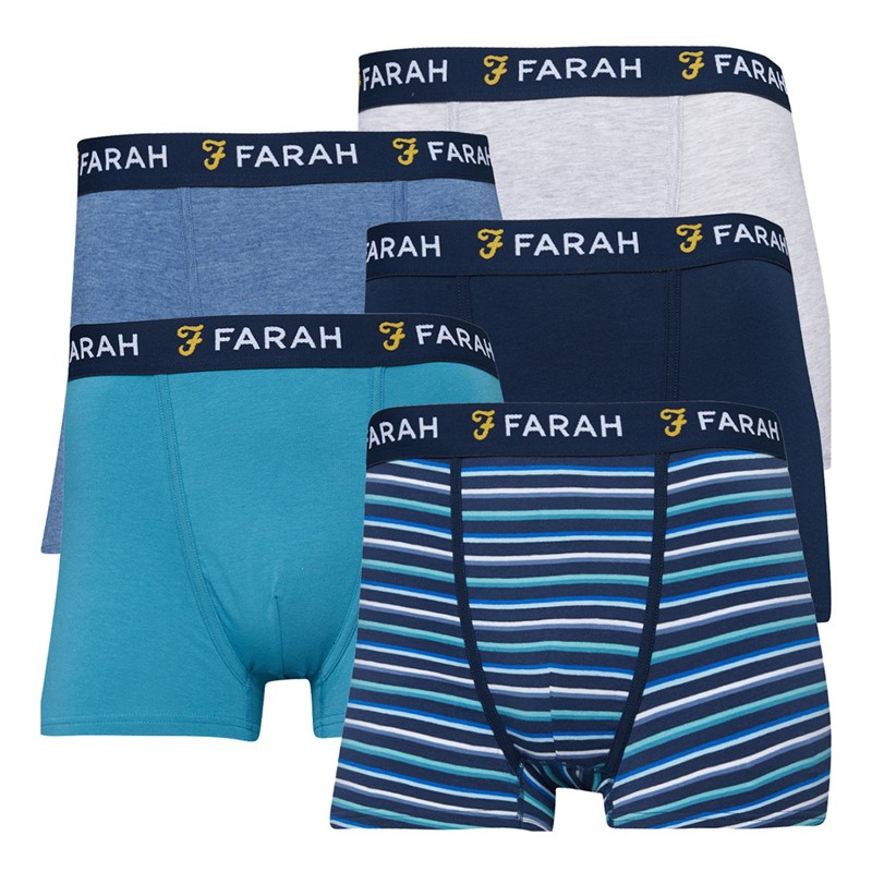 Farah Mens Morsonn Five Pack Boxers Denim Marl/Grey Marl/Light Teal/Navy/Navy Stripes