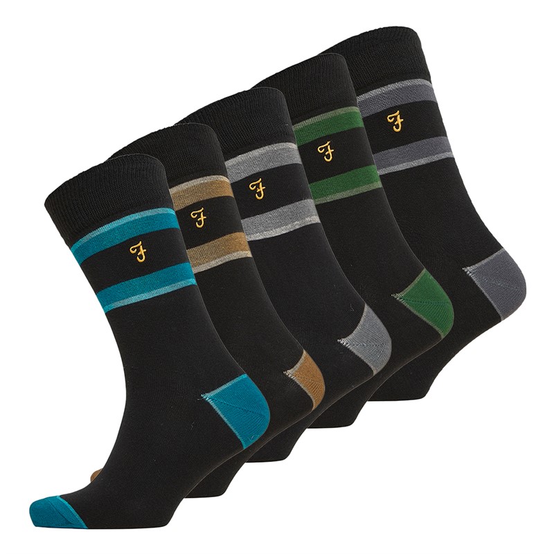 Farah Mens Karass Five Pack Dress Socks Black