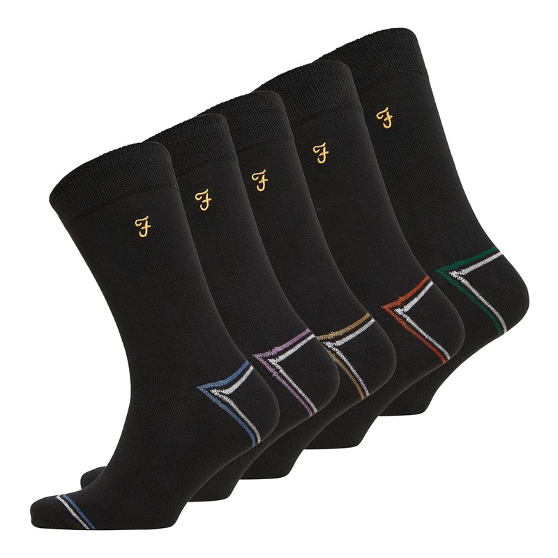 Farah Mens Brackor Five Pack Dress Socks Black