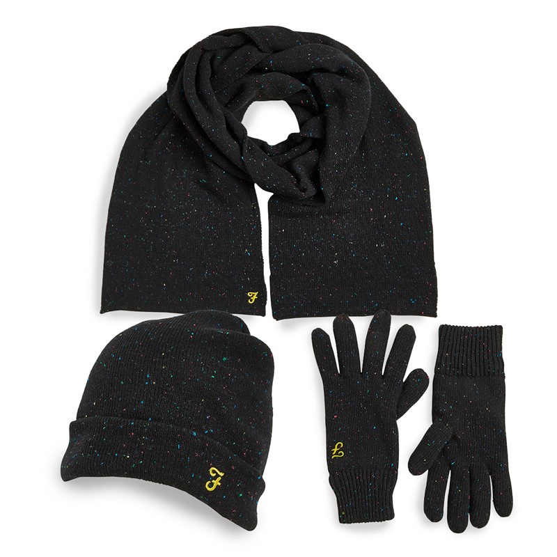 Farah Mens Beanie Scarf And Gloves Set Black