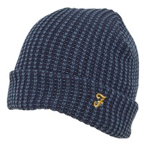 Farah Mens Harnet Waffle Beanie Navy Bright Blue