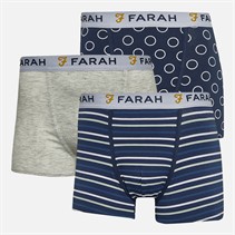 Farah Mens Dewi Three Pack Boxers Navy AOP/Ecru Marl/Navy Yarn Dyed Stripes