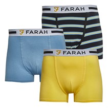 Farah Mens Calen Three Pack Boxers Black Yarn Dyed Strips/Saffron Yellow/Powder Blue