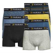 Farah Mens Madhu Seven Pack Boxers Black/Cold Metal AOP/Saffron Yellow/Denim Marl/Black Yarn Dyed Stripes/Ecru Marl/Cold Metal