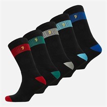 Farah Mens Metcher Five Pack Crew Socks Black