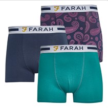 Farah Mens Zale Three Pack Boxers Navy AOP/Mallard Green/Navy