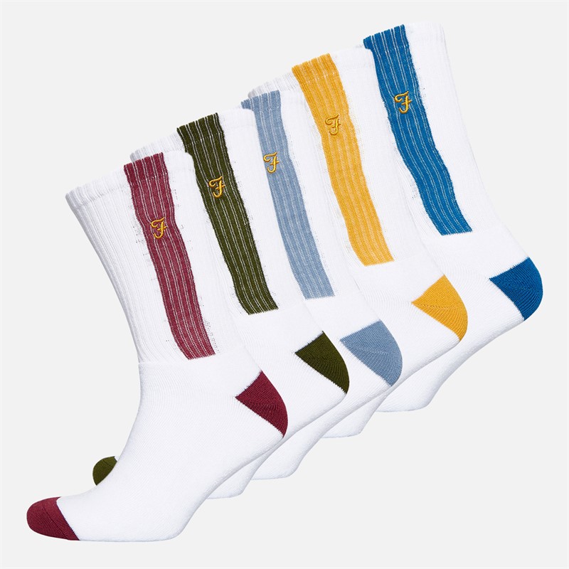 Farah Mens Sinden Five Pack Crew Socks White