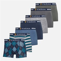 Farah Mens Byrd Seven Pack Boxers Navy/Grey Marl Yarn Dyed Stripes/Grey Shade/Denim Marl/Navy AOP/Grey Marl/Charcoal Marl