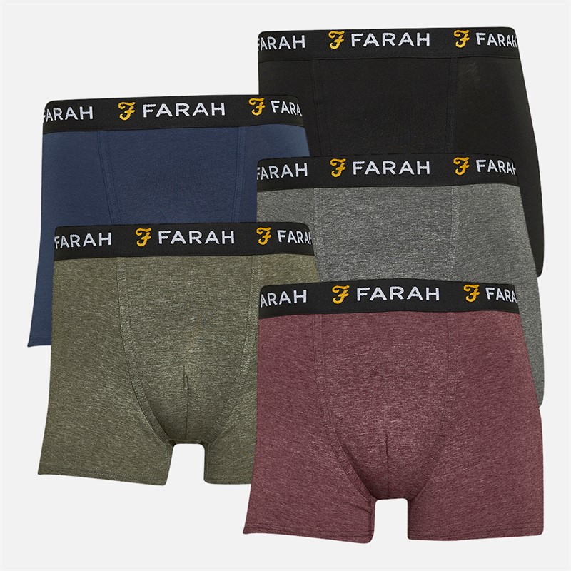 Farah Mens Bossert Five Pack Boxers Black/Khaki Marl/Navy/Burgundy Marl/Charcoal Marl