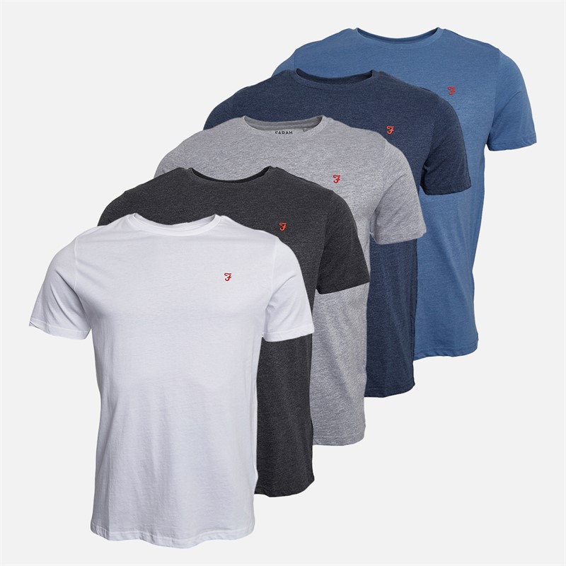 Farah Mens Erving Five Pack T-Shirts Navy Marl/Grey Marl/Denim Marl/White/Charcoal Marl