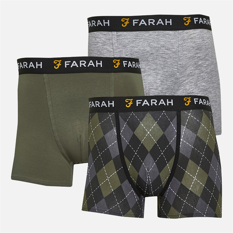 Farah Mens Desvonde Three Pack Boxers Black AOP/Grey Marl/Rosemary