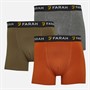 Farah Mens Aberg Three Pack Boxers Charcoal Marl/Olive Green/Burnt Ochre