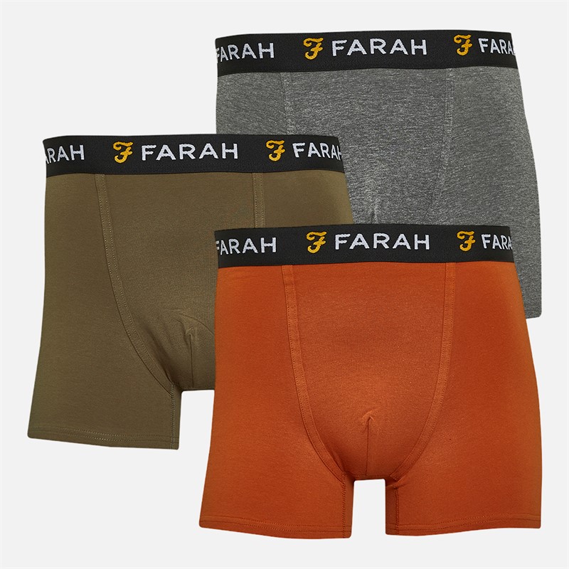 Farah Mens Aberg Three Pack Boxers Charcoal Marl/Olive Green/Burnt Ochre - Size S