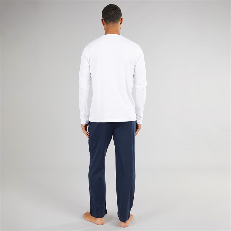 Farah Mens Gruffydd Long Sleeve T-Shirt And Pants Lounge Set White/Navy