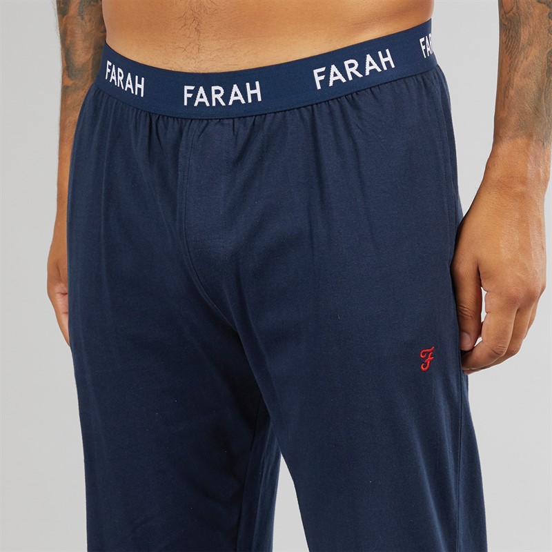 Farah Mens Gruffydd Long Sleeve T-Shirt And Pants Lounge Set White/Navy