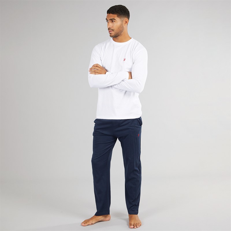 Farah Mens Gruffydd Long Sleeve T-Shirt And Pants Lounge Set White/Navy
