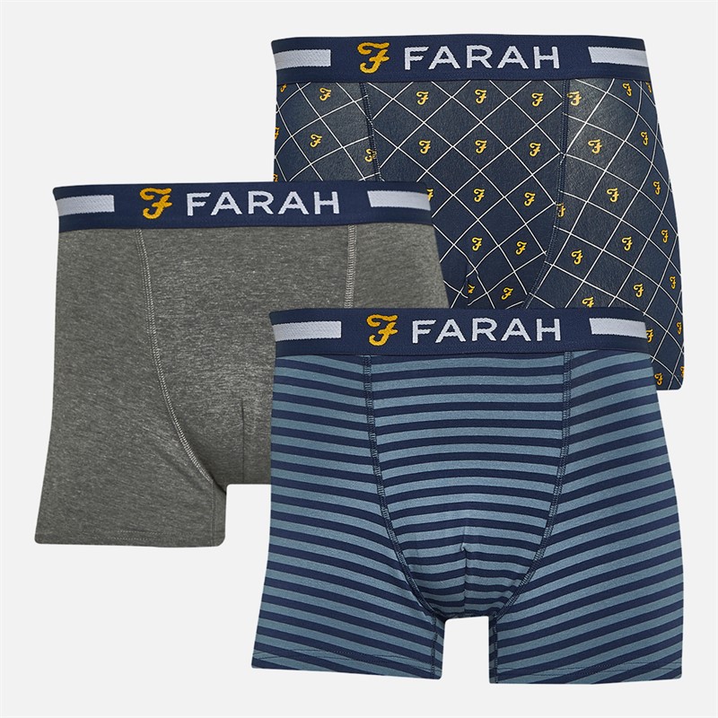 Farah Mens Abrea Three Pack Boxers Navy AOP/Charcoal Marl/Navy Yarn Dyed Stripes