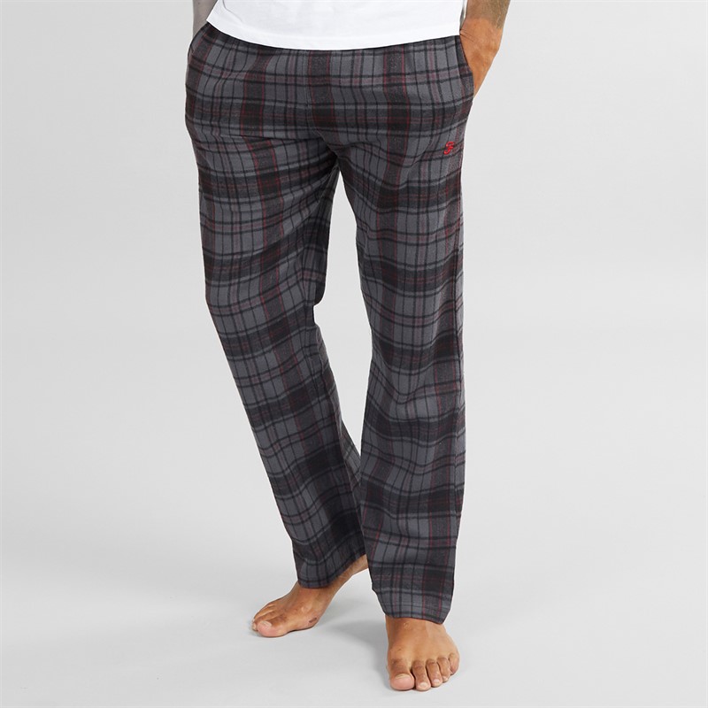 Farah Mens Dutra Check Flannel Lounge Pants Dark Grey/Black/Burgundy Check