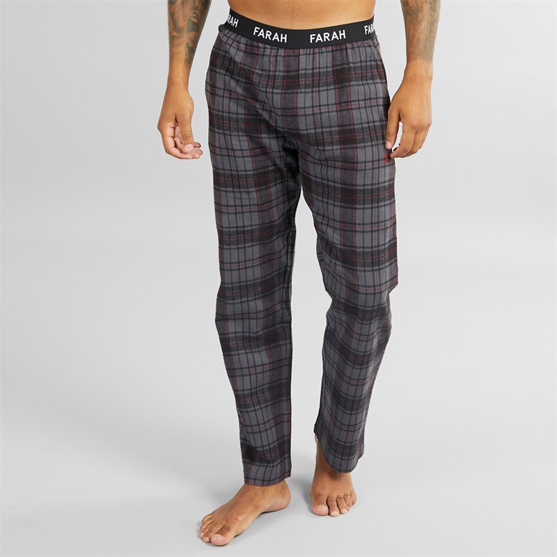 Farah Mens Dutra Check Flannel Lounge Pants Dark Grey/Black/Burgundy Check