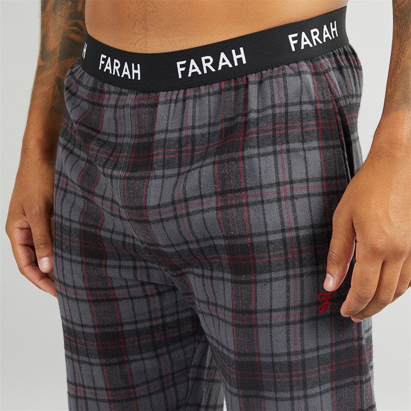 Farah Mens Dutra Check Flannel Lounge Pants Dark Grey/Black/Burgundy Check