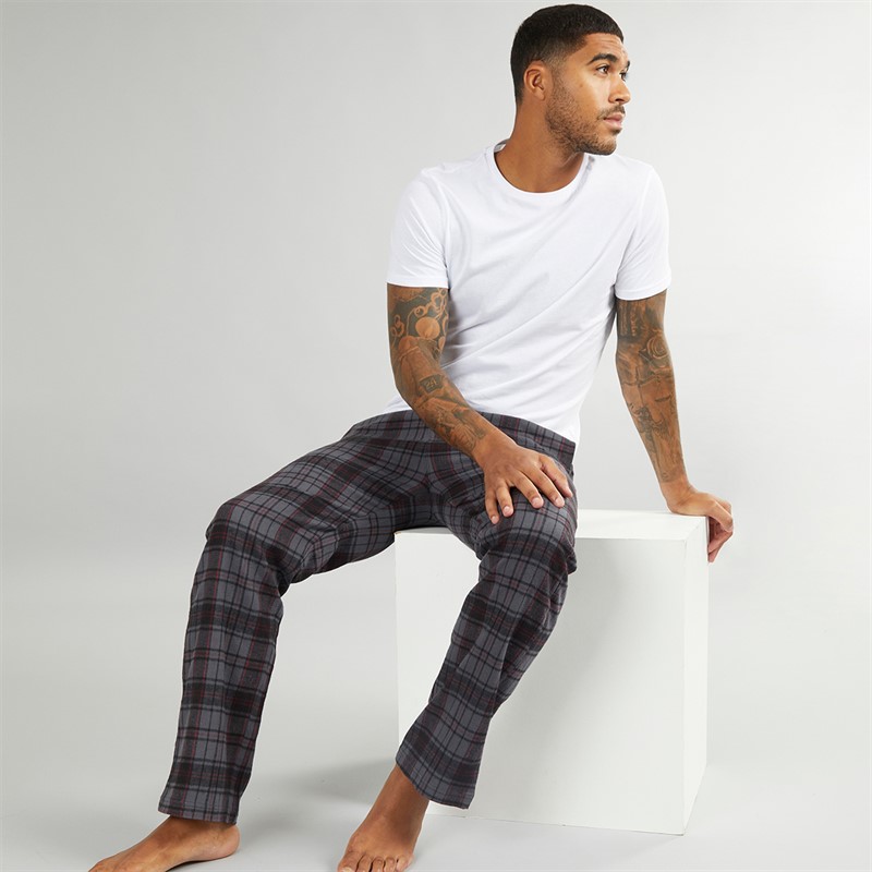 Farah Mens Dutra Check Flannel Lounge Pants Dark Grey/Black/Burgundy Check