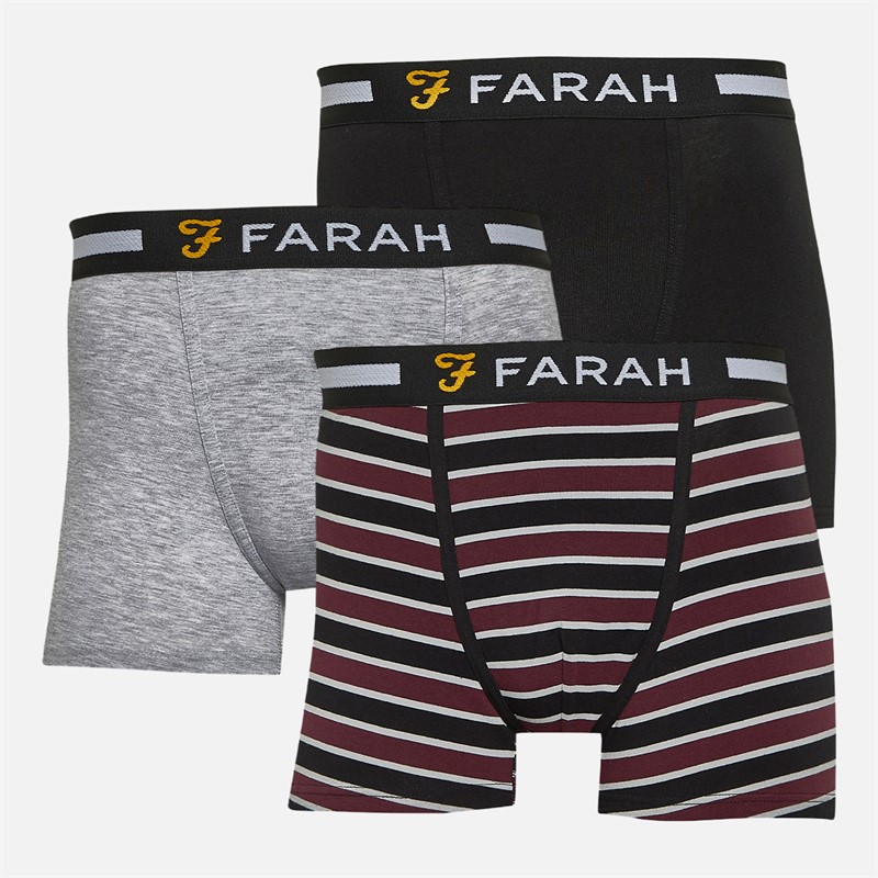 Farah Mens Bourdy Three Pack Boxers Black Yarn Dyed Stripes/Grey Marl/Black