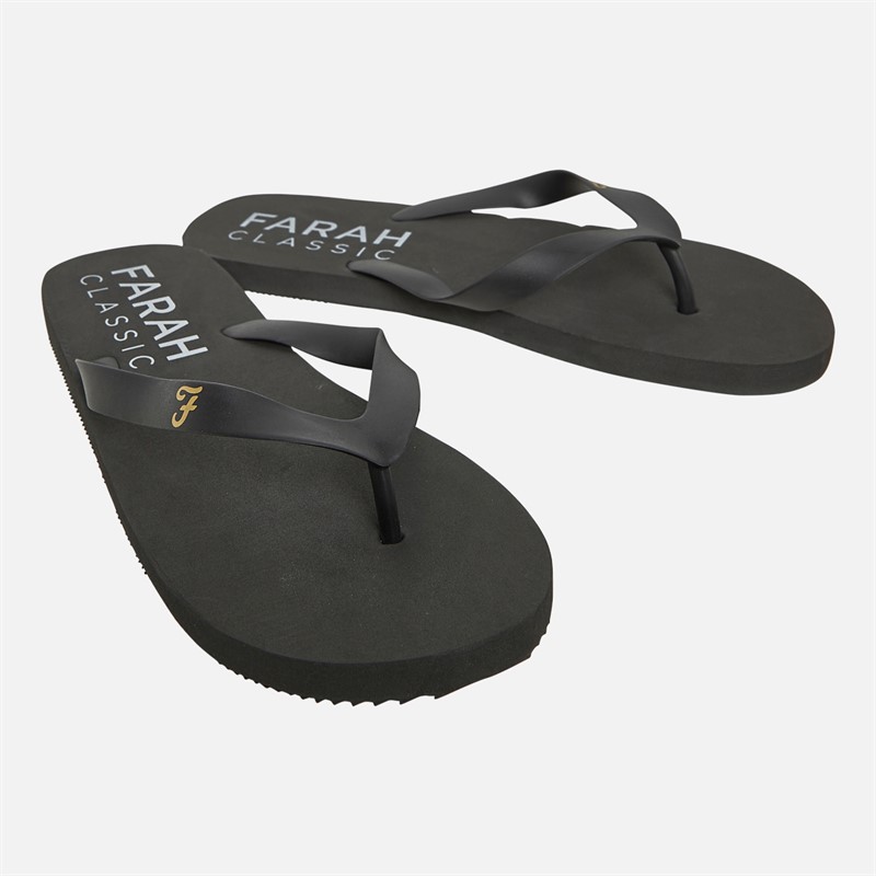 Farah Mens Shore Flip Flops Black - Size 9