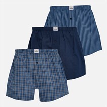 Farah Mens Mofty Three Pack Woven Boxer Shorts Navy Blue White Check/Navy/Navy Blue White Stripe
